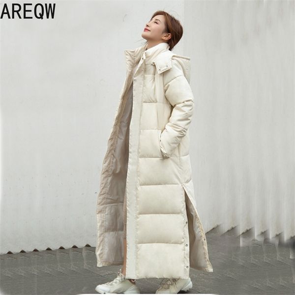 

thick x-long down parka women with hood down jacket winterr coat cultivate morality fashion eiderdown hoodie with thick 201026, Black