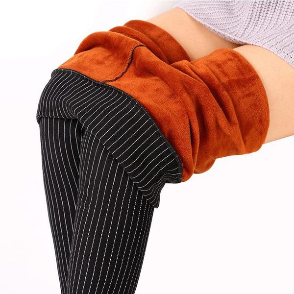 

women's leggings wholesale- women winter warm legging plus size velvet stripe black calzas mujer leggins thick fleece high waist1
