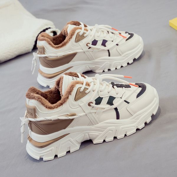 

autumn and winter plush cotton small white shoes, Black