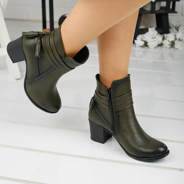 

ayakland 8422-832 skin khaki 6cm heel women boots shoes, Black