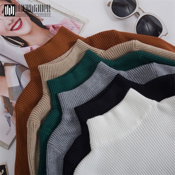 

duckwaver turtleneck pullovers sweaters knitted s-xl plus size 15 color elasticity casual warm women sweater female turtleneck 201223, White;black