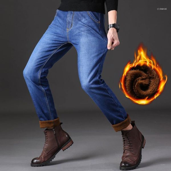 

2019 cholyl autumn winter jeans warm flocking warm soft new men activities more thicken jeans men fit for11, Blue