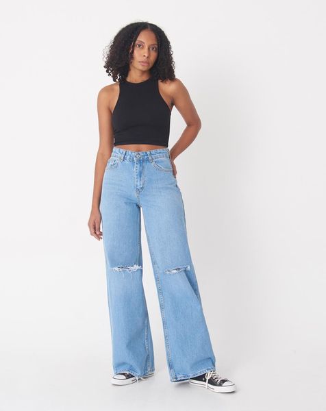 

women's jeans, knee ripped trousers, comfortable fit, soft texture, fast shipping, Blue