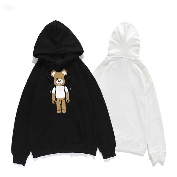 

winter new women's fashion cartoon building blocks bear long sleeve letter printing cotton hoodies 20ss edition white black size 38-42
