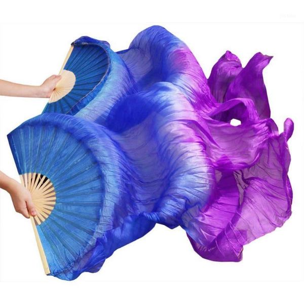 

new products silk natural silk veil 1 pair of handmade women's belly dance fan blue purple1, Black;red