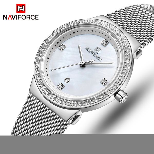 

naviforce часы женщины нержавеющая сталь кварцевые часы леди верхнее бренд роскошные часы моды простые наручные часы relogio feminino 201204, Slivery;brown