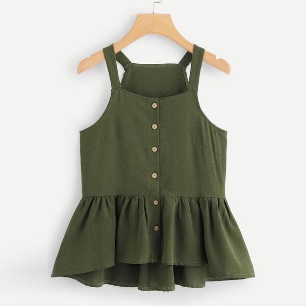 

women vest button ruffle sling hem summer tanks fashion casual camisole sleeveless shirt streetwear cropped feminino, White