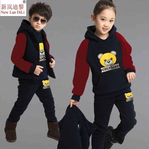 

new baby girls christmas clothing sets boy kids thick warm clothes sets children winter plus velvet sport 3 pcs sets clothes 201127, White