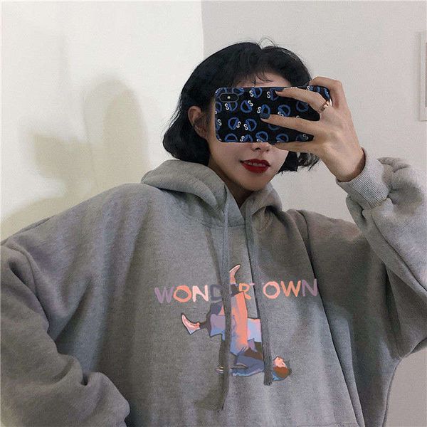 

women's hooded sweater 2020 new autumn / winter long sleeve ins lazy wind plush thickened korean loose coat fashion, Black