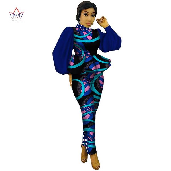 

ethnic clothing style 2 piece sets women crop ruffles and pant bandage pants brand african print plus size 6xl wy3156, Red
