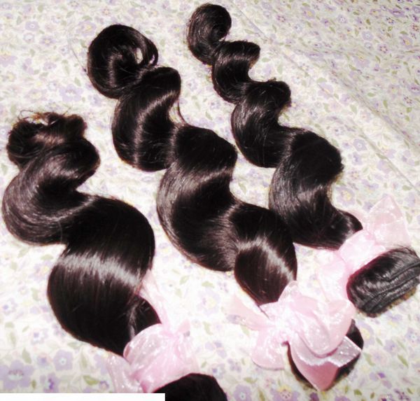 

natural mink brazilian loose wave virgin hair weave 4pcs lot no nits exotic source, Black