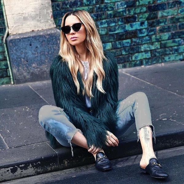 

floating hair jacket fur coat women lady fur overcoat imitation faux jackets hairy party warm coat plus size xxxl, Black
