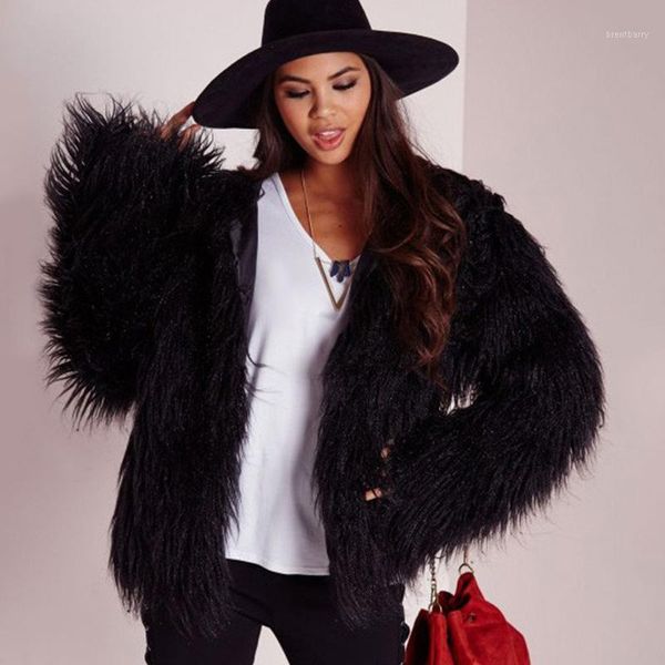 

women faux fur coats long mongolia sheep coats winter warm long sleeve thick outwear coat female plus sizes fake fur jacket1, Black;brown