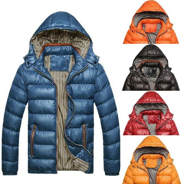 

men's winter hat removable cotton jacket thickening warm cotton coat fashion casual men winter thick down jacket with hood q1209, Black