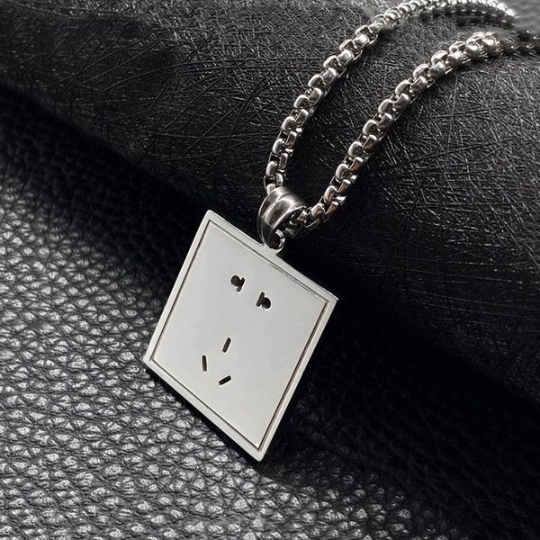 

pendant necklaces vintage punk power socket necklace geometric stainless steel collier party gift jewelry, Silver