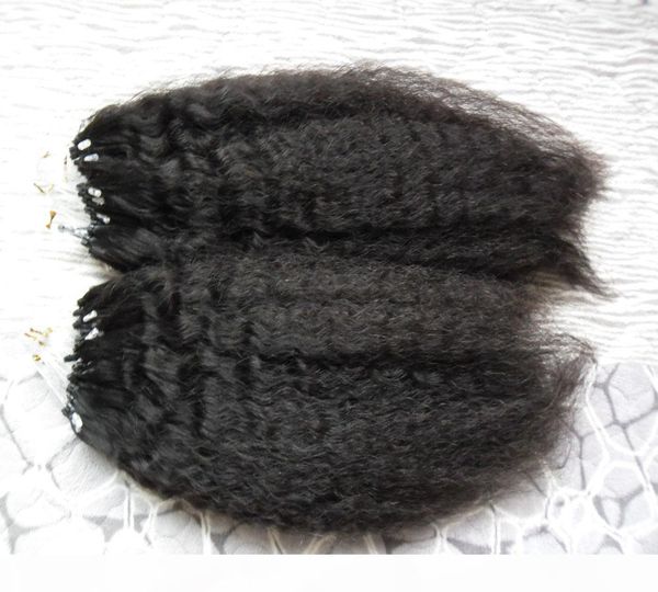 

200g coarse yaki loop micro ring hair 1g s 100g pack micro loop human hair ex kinky straight micro bead links remy hair extensions 18, Black