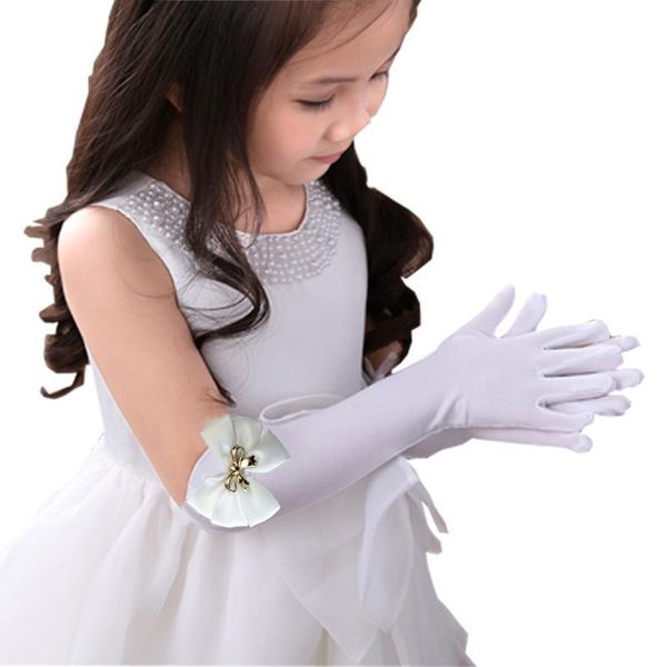 

long stretch gloves children wedding evening dress flower girls glove kids finger white bowknot birthday party gloves for child h qylxdy