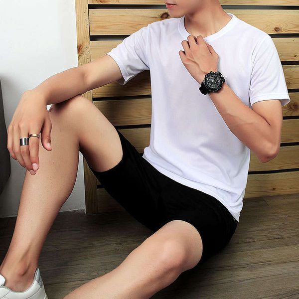

men's summer slim running suit solid round neck short sleeve 5-point shorts quick dry t-shirt, Gray