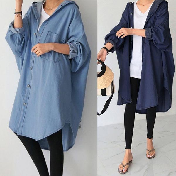 

women's asymmetrical outwear 2020 zanzea elegant denim blue coats cardigans sleeve button jackets female hooded, Black;brown