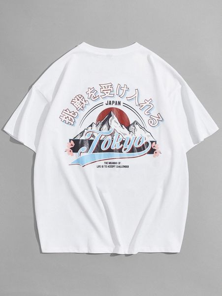 

men japanese and mount fuji print tee x05p#, White;black