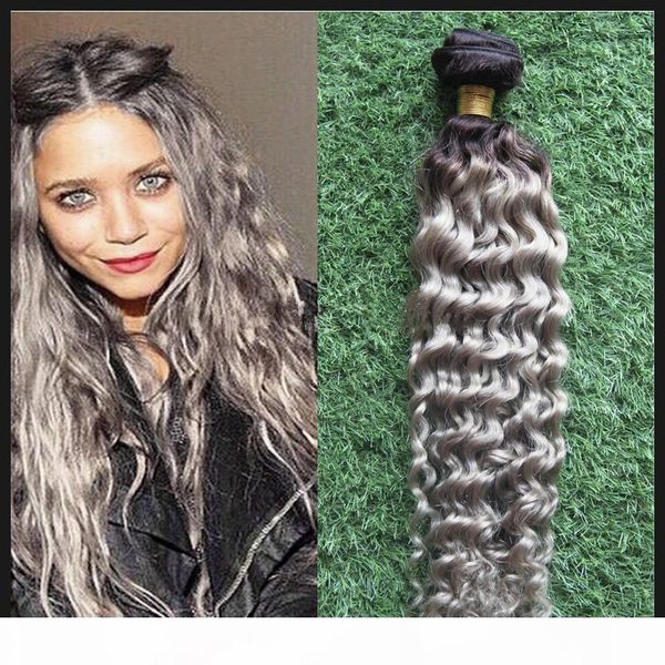 

t1b gray hair extensions weave kinky curly human hair bundles 100g 1pcs lot ombre grey hair weave,double drawn,no shedding, Black