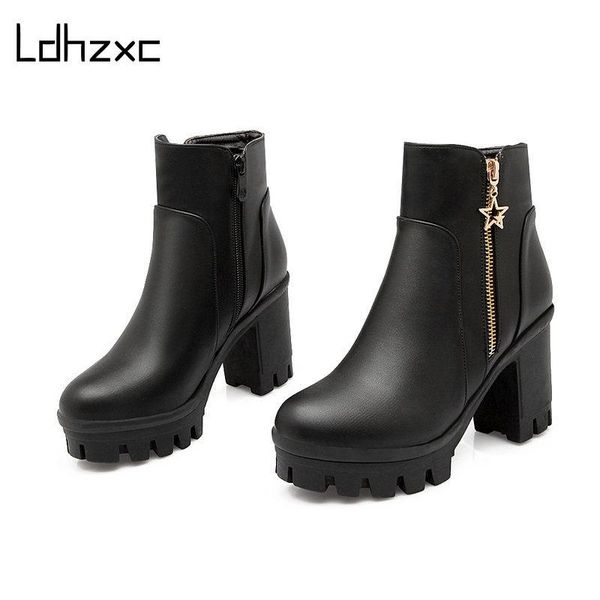 

boots ldhzxc brand spring autumn women platform high-heeled thick heel black casual shoes with zipper ankle