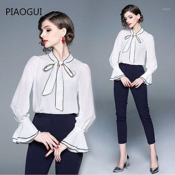

2019 spring womens white chiffon blouse long sleeve bow neck casual ladies elegant shirts female blouses new arrival1