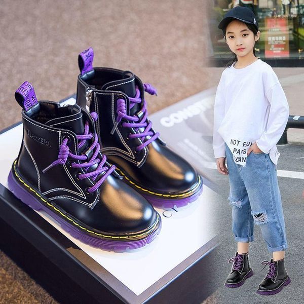 

children' boots 2020 new girls spring/autumn plus velvet british wind single boots.1, Black;grey