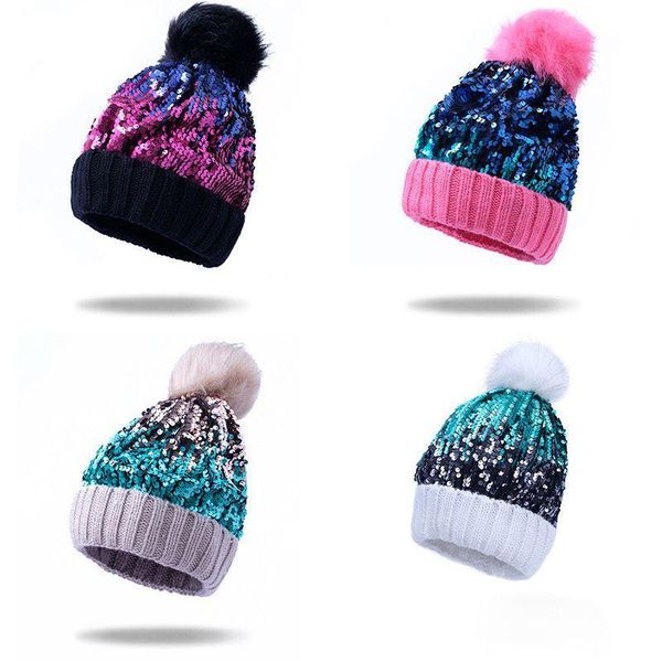 

Women Ladies Winter Hat Warm Knitted With Faux Large Pom Pon Warm Cap, Blue;gray