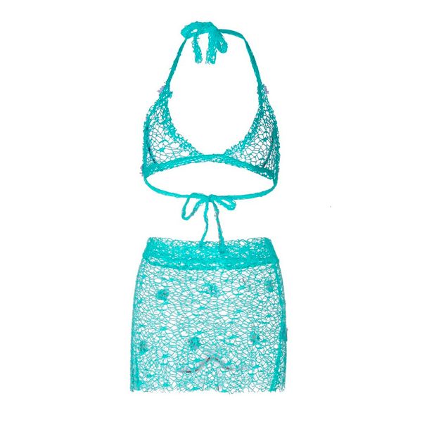 

women's beachwear ttwo-piece crochet bikini skirt set push up beach swimwear bathing suit, White;black