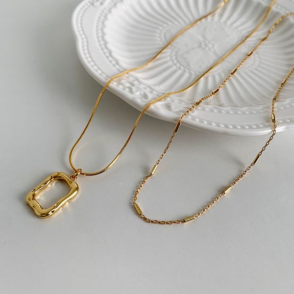 

women jewelry brass with 18k gold geo chain layered necklaces runway t show designer gown gothic ins japan korean trendy q0531, Silver