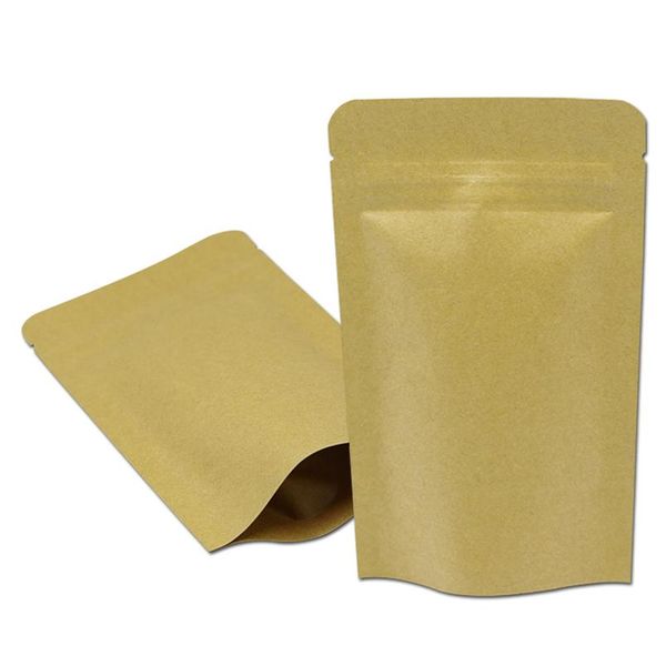 

50pcs 13*21cm white brown zip lock stand up kraft paper aluminum foil package bag resealable powder nuts storage myl bbywpz