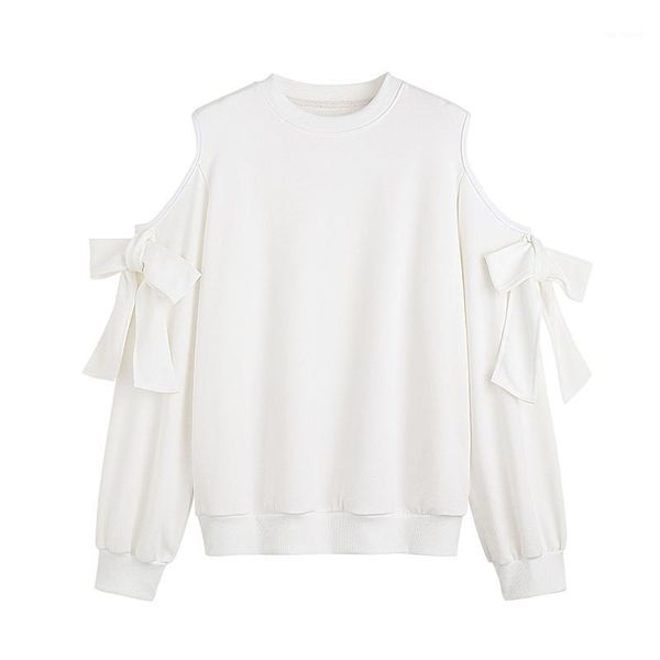 

paris girl sweatshirt o-neck autumn female korean loose 2020 new fashion student cotton long sleeve hollow out bow, Black