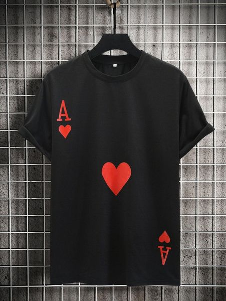 

men playing card print tee t5ee#, White;black
