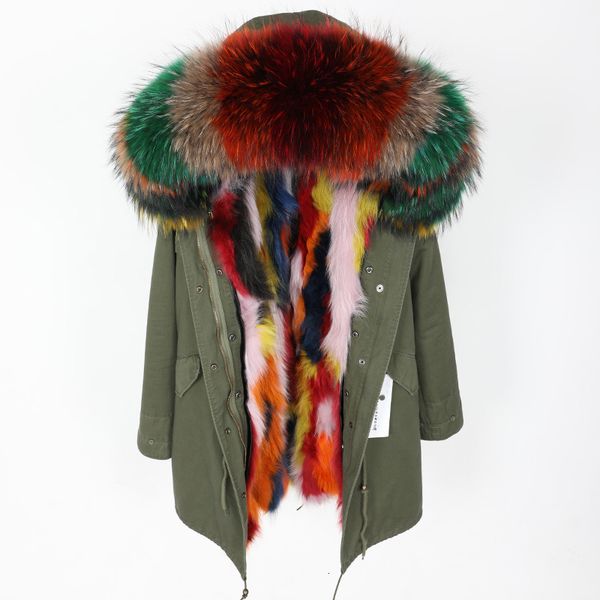 

fashion new 2021 women's clothing detachable raccoon skin lining parker medium long coat fur collar winter clothes k1gb, Black