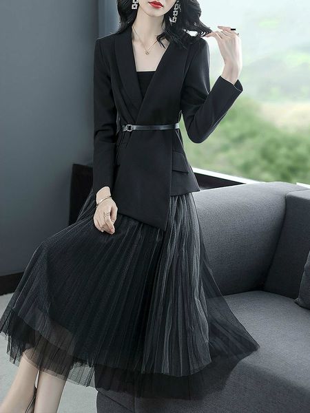 

female 2020 elegant spring formal dress in girly office suit jacket + knitted casual skirt two pieces of women's clothes ltoo, Gray