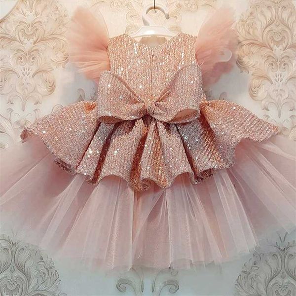 Christmas Sequin Cake Double Baby Girl Dress 1 Year Birthday Dress nato Party Wedding Vestidos Baby Girl Abiti da battesimo 220125