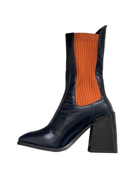 

high heel women shoes square toe woman boots lady runway star spring autumn short booties sock botas slip on chaussures femmes1, Black