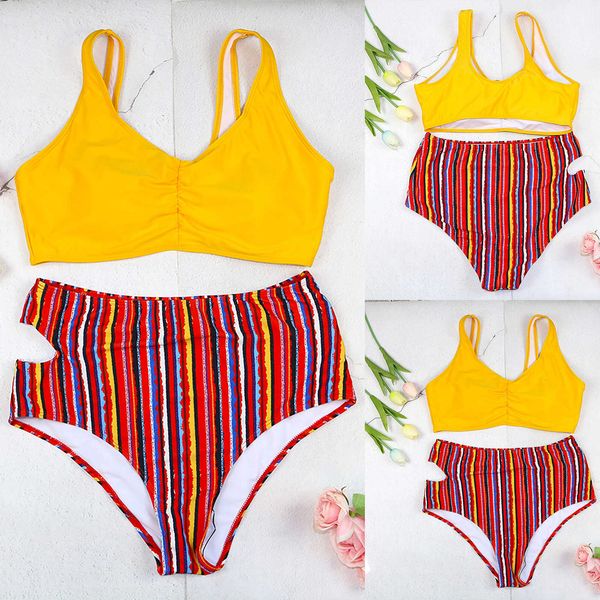 

xl-4xl tank women's swimwear plus size stripe printing split sling swimsuit lenceria casual beach suit f4, White;black