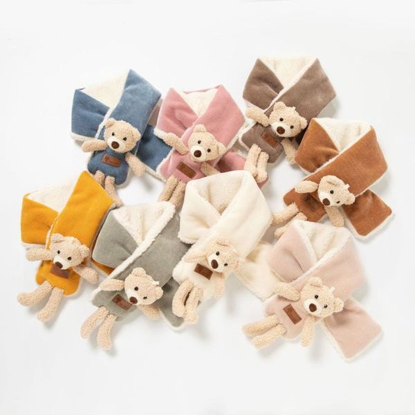 

children's new cartoon bear winter baby's neck thickening warm girl's scarf, Red;brown