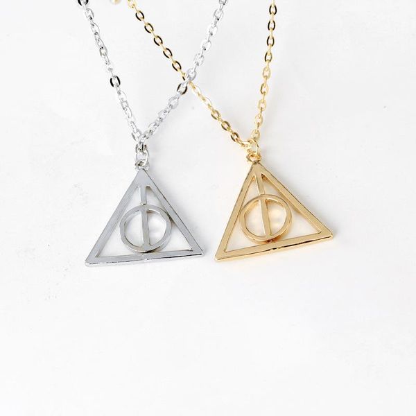

movie harry deathly hallows necklace fashion rotated triangle pendant chain necklace choker for women&men jewelry, Silver