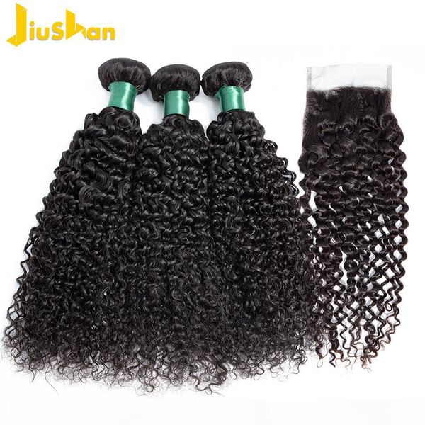 

curly bundles with closure malaysian 3 bundles with closure 100% human hair weave bundles with closure non remy, Black