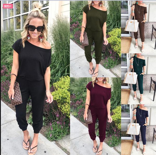 

spring / summer designer new fashion strapless short sleeve pocket women's jumpsuit 6 colors 2021 fashion black friday ywfs, White