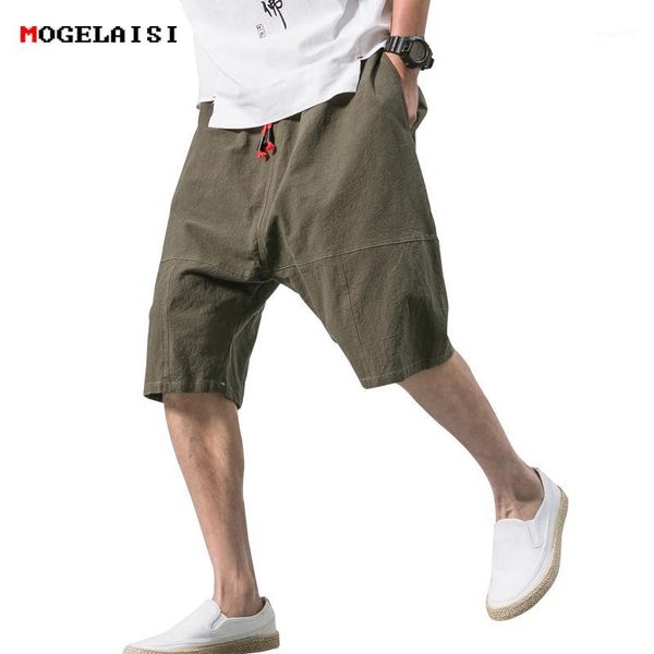 

men's shorts chinese style men summer cotton linen casual elastic retro knee length loose male 2021 arrival b375-k641, White;black