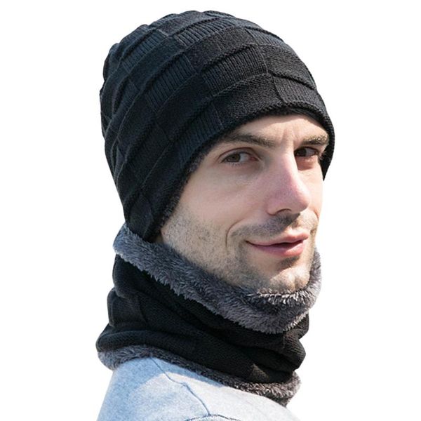 

hats, scarves & gloves sets winter beanies hat and scarf for men fashion solid plaid knitted outdoor sportswear fleece warm, Blue;gray