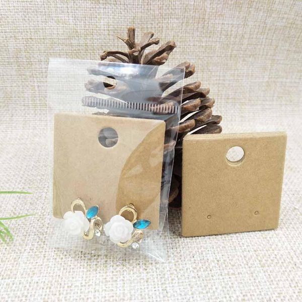 

2020 cardboard kraft/white square shape 5*5cm stud earring display packing card products show card 100pcs +100 plastic bag1