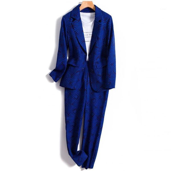 

women's suits & blazers 2021 spring high-end formal blazer suit women 2 piece set elegant print single breasted casual jacket long pant, White;black