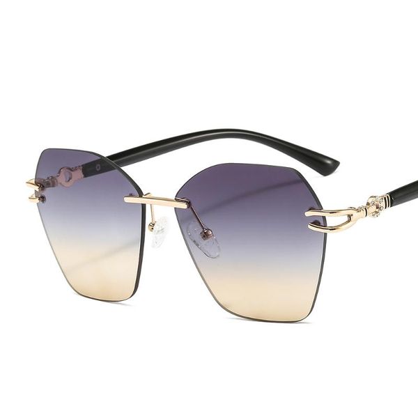 

2021 rimless sunglasses ladies metal trendy luxury designer female gradient brown tinted glasses uv400 oculos feminino ot2563, White;black