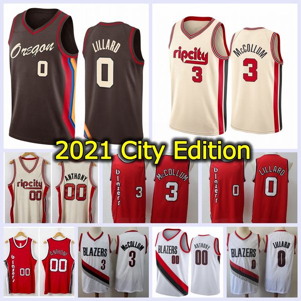 

2021 mens damian 0 lillard swingman jersey authentic city rip edition c.j. 3 mccollum carmelo 00 anthony basketball jersey with logo tags, Black;red