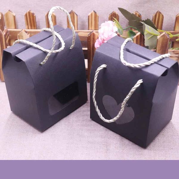 

20pcs paper clear heart window box multi color paper candy boxes with handle snack cookie chocolates gifts box for wedding wmtnqu